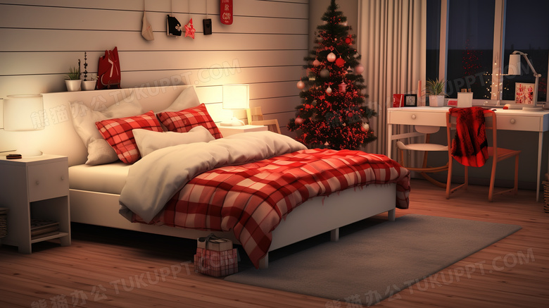 圣诞节温馨卧室装扮图片