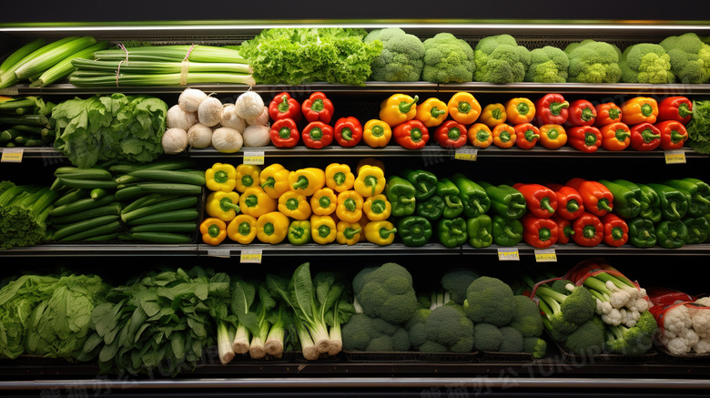 彩色新鲜蔬菜菜市街货架图片