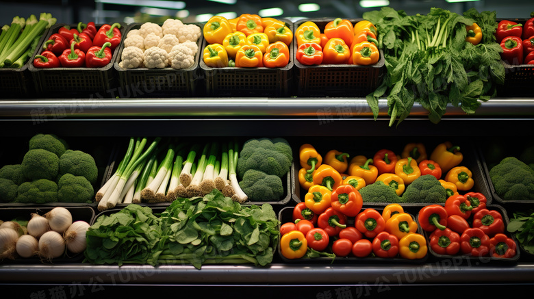 彩色新鲜蔬菜菜市街货架图片