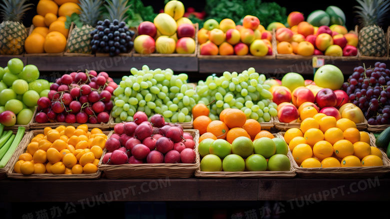 彩色新鲜水果店菜市街货架图片
