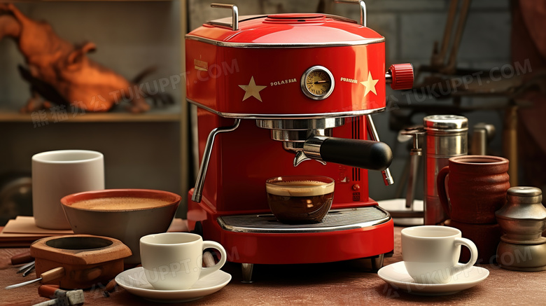 一台红色咖啡机图片