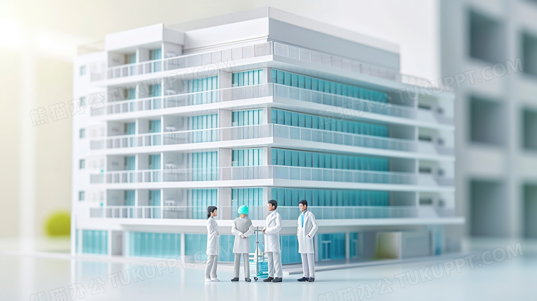 医院大楼前的医护人员模型创意图片