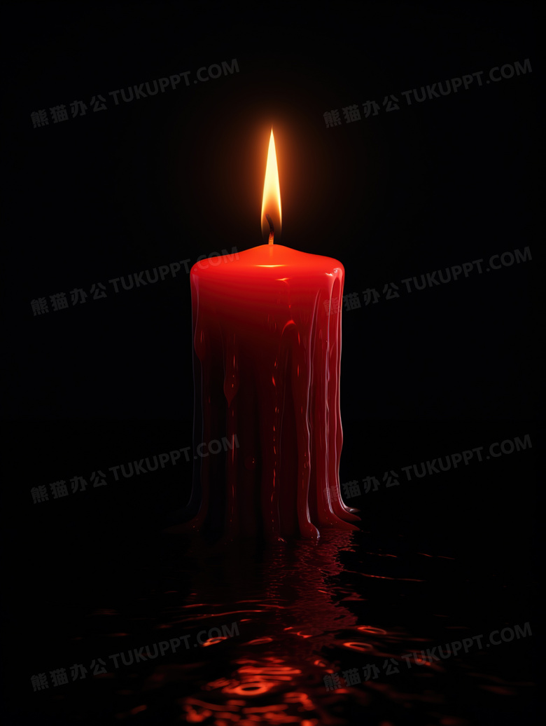 黑暗中点燃的红色蜡烛图片