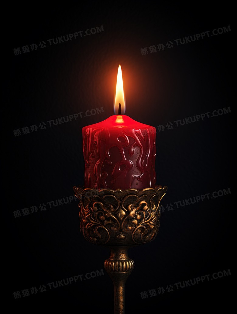 黑暗中点燃的红色蜡烛图片