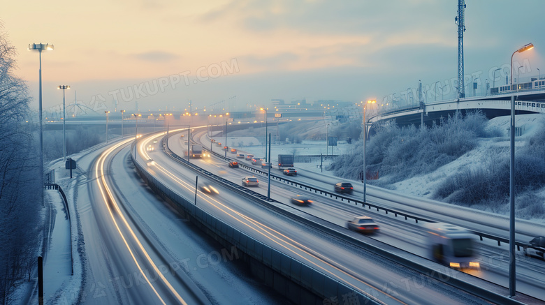 冬季州际公路来往穿梭的车辆图片