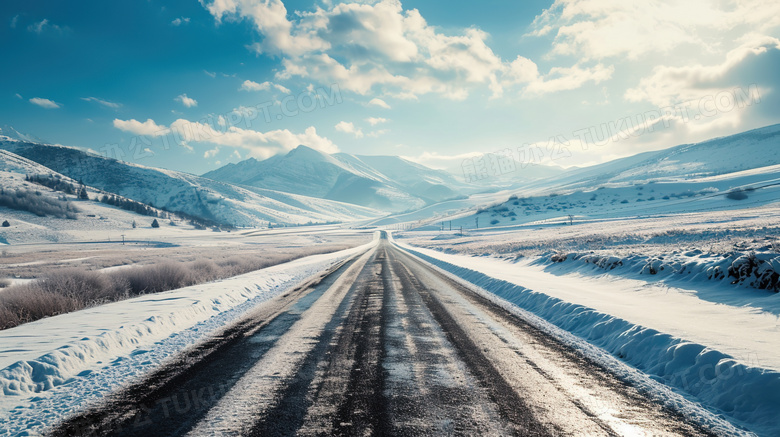 通向远方的结冰高速公路图片