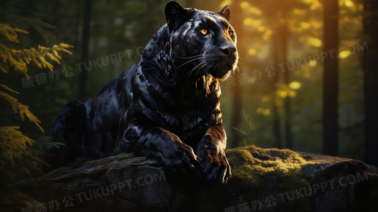 森林石头上的动物豹图片