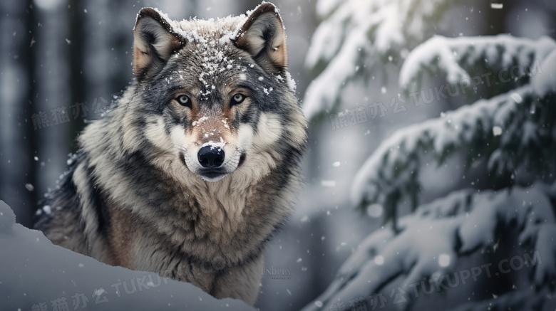 冬天雪地里的狼图片