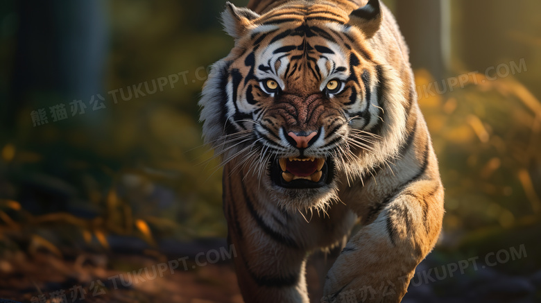 在森林奔跑的老虎图片