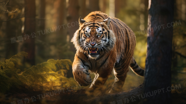 在森林奔跑的老虎图片