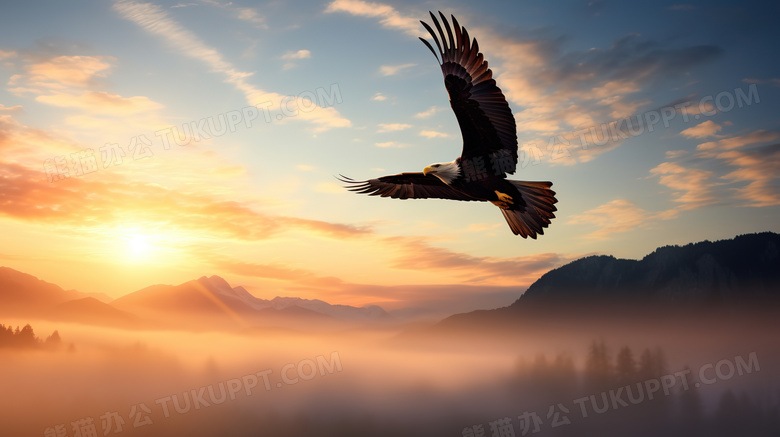 天空中展翅高飞的老鹰图片