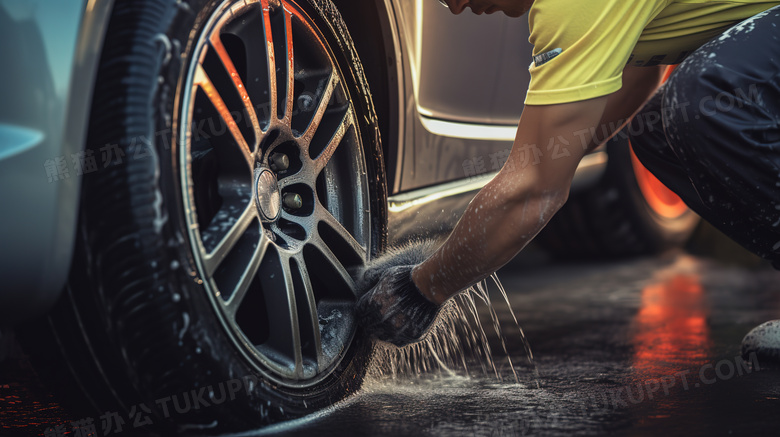 洗车做清洁的轮胎特写图片