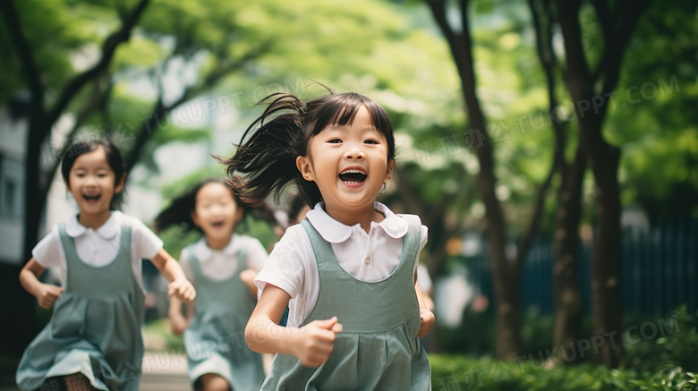 开学季新学期小学生校园奔跑图片