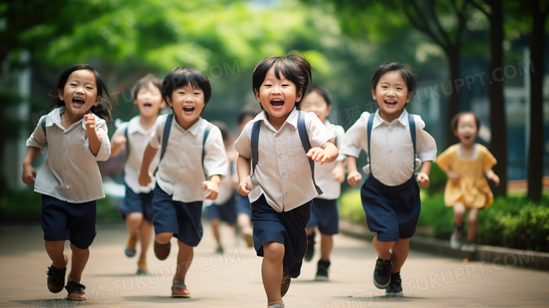 开学季新学期小学生校园奔跑图片