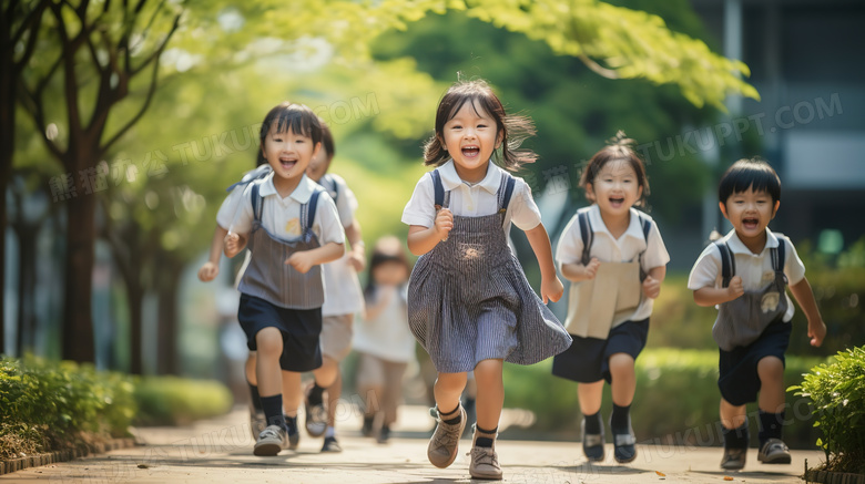 开学季新学期小学生校园奔跑图片