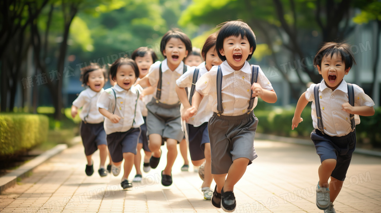 开学季新学期小学生校园奔跑图片