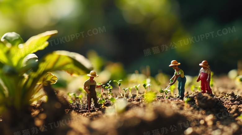 微景观种植树苗的农夫模型图片