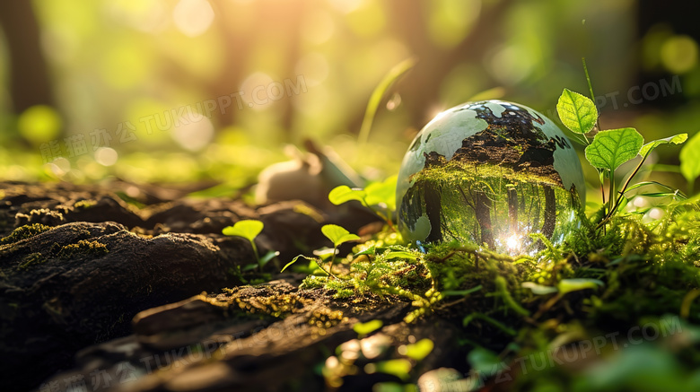 森林草地上一颗圆圆的水晶球图片