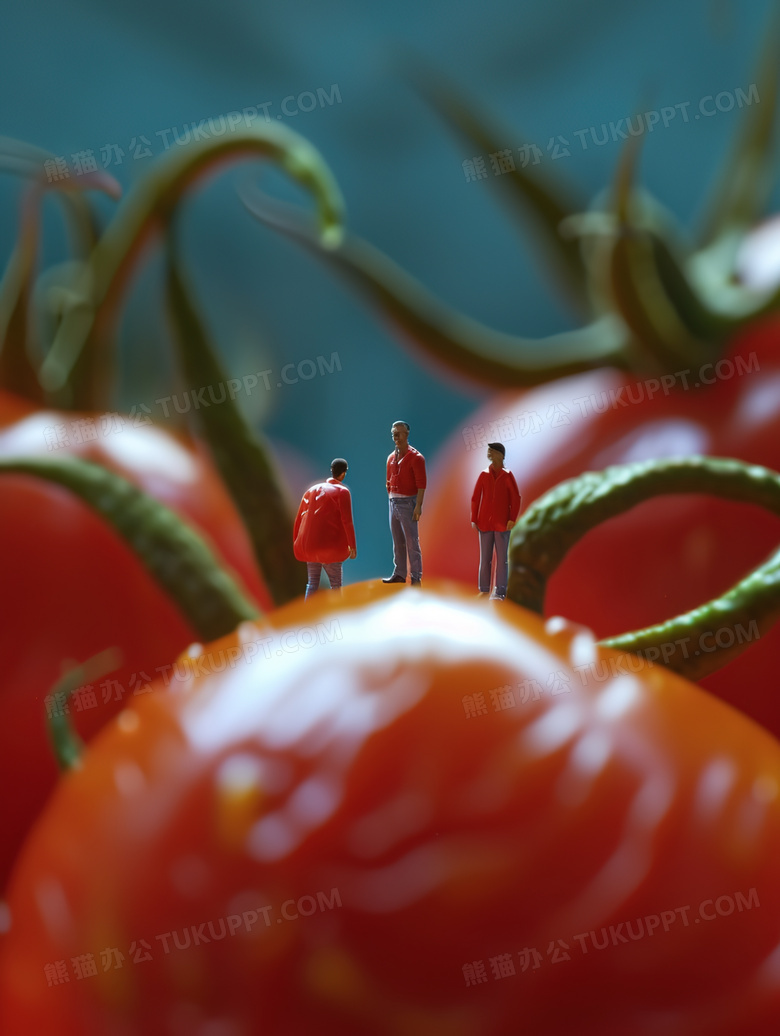 樱桃番茄上放着的迷你人偶图片