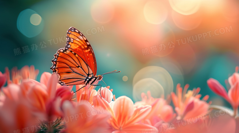 盛开的鲜花上的蝴蝶图片