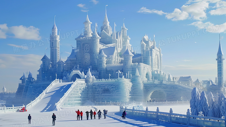 北方冬天壮观的冰雕展游乐园