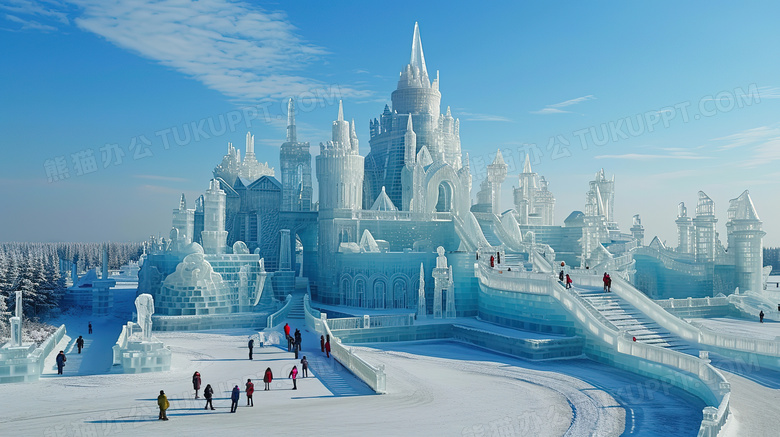 北方冬天壮观的冰雕展游乐园