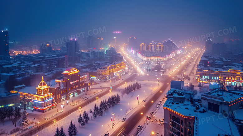 北方寒冷的冬天城市风景