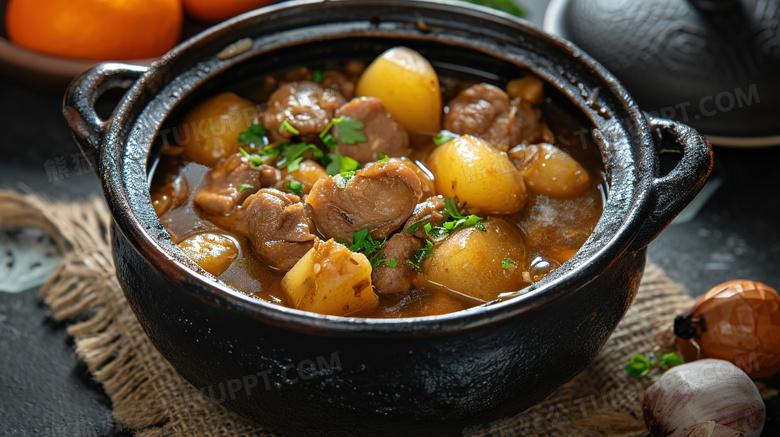 传统砂锅牛肉土豆美食图片