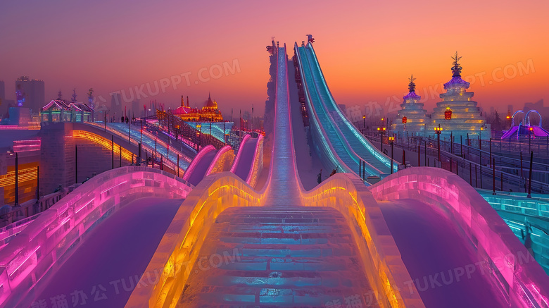 彩色哈尔滨冰雪大世界大滑梯图片