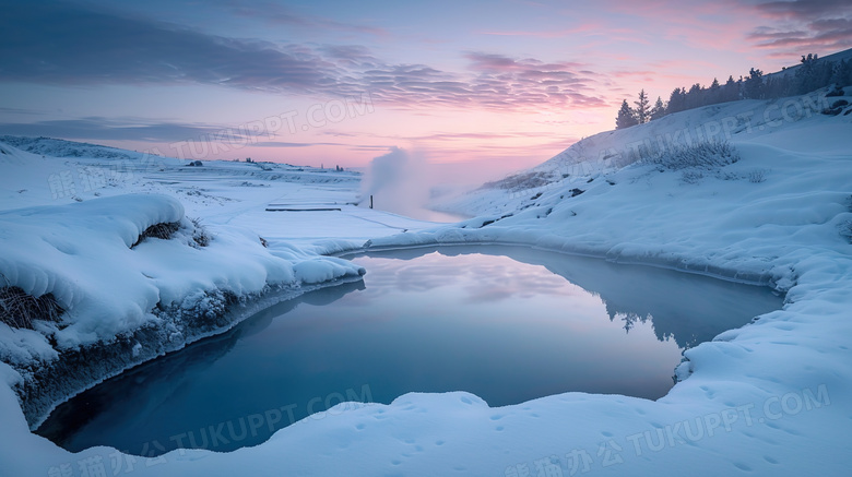 冬季温泉洗浴风景图片