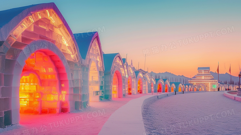 冬季哈尔滨冰雪大世界冰雕建筑图片