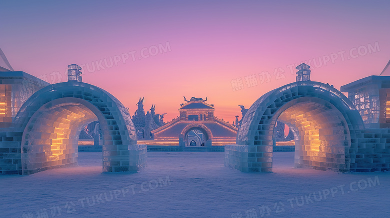 冬季哈尔滨冰雪大世界冰雕建筑图片