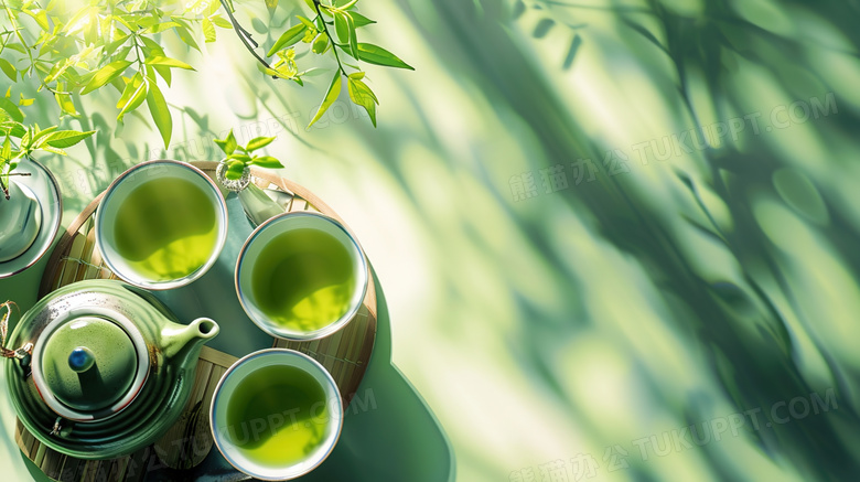 绿色春季一碗绿茶图片