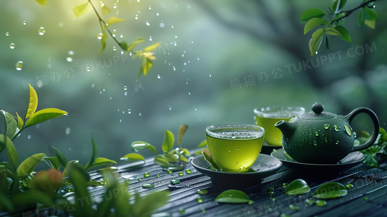 绿色春天绿茶饮品图片