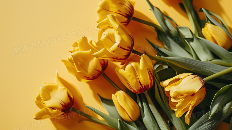 黄色背景里的郁金香鲜花图片