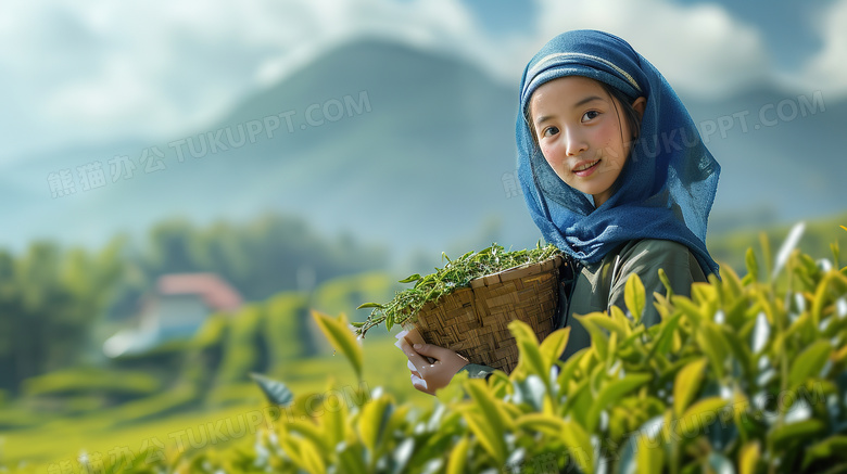 戴着头纱的采茶少女图片