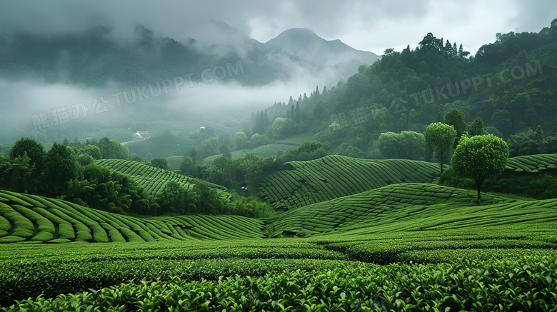 春天绿色茂盛的茶园风景图片