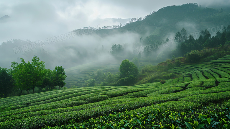 春天绿色茂盛的茶园风景图片