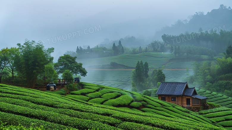 春天绿色茂盛的茶园风景图片