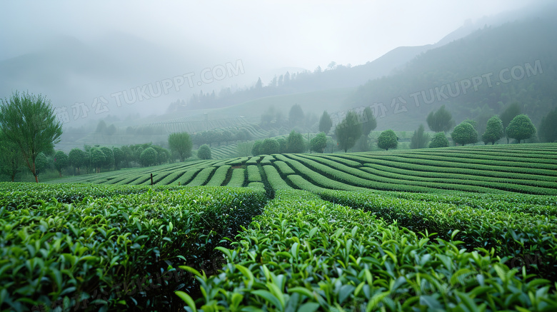 春天绿色茂盛的茶园风景图片