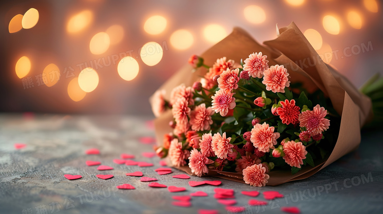 情人节搭配精美的花束图片