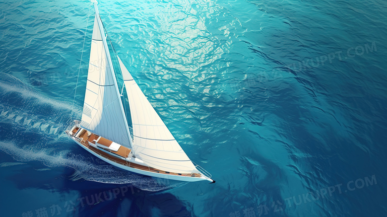 蓝色航海日帆船俯视角度图片