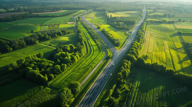 春季绿色田野中的公路图片
