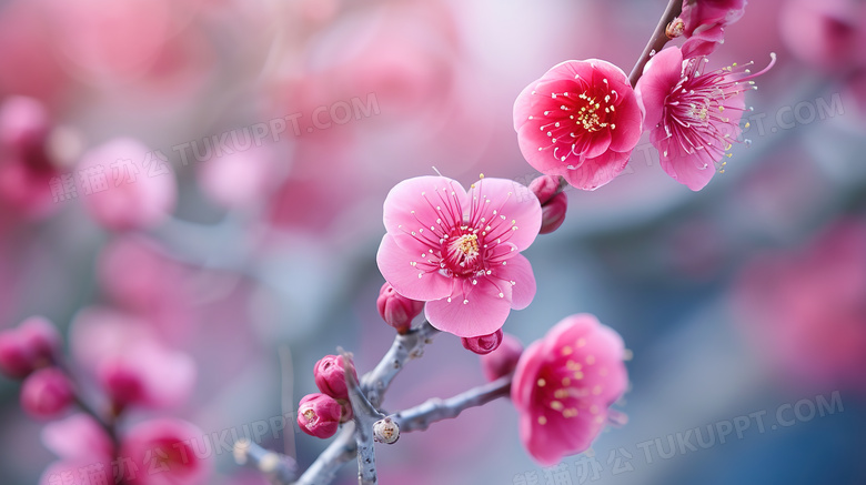 冬日下雪天绽放的梅花美景图片