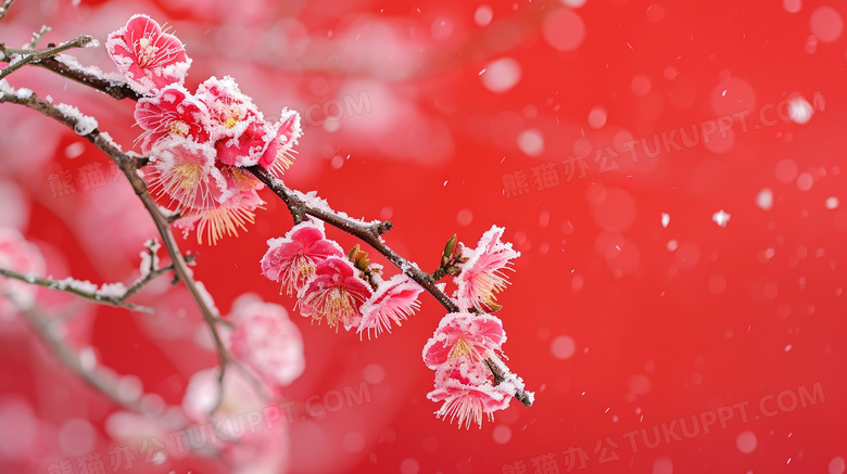 冬日下雪天红墙梅花美景图片