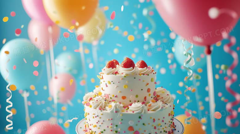 生日蛋糕彩色气球生日派对图片