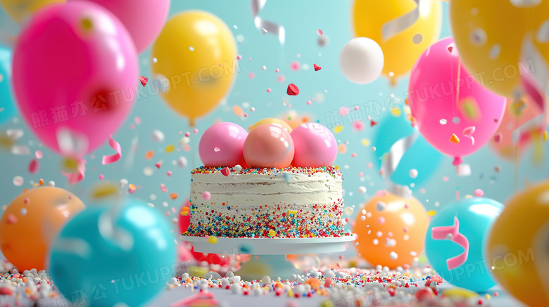 生日蛋糕彩色气球生日派对图片