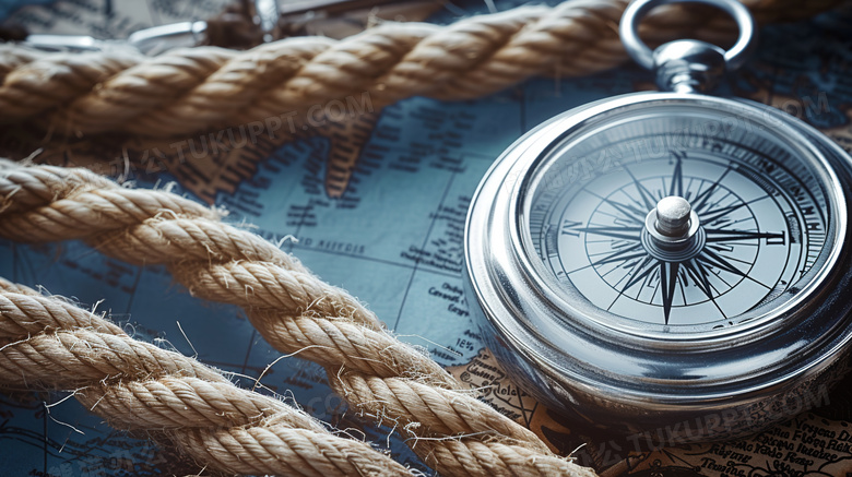 航海用的指南针和航海图图片