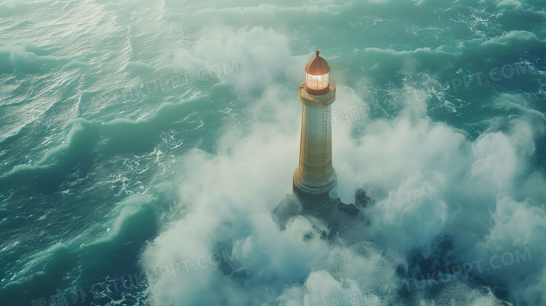 波涛汹涌的大海里的灯塔图片
