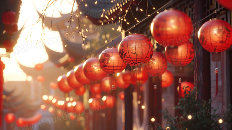 喜庆春节古镇街景红色灯笼